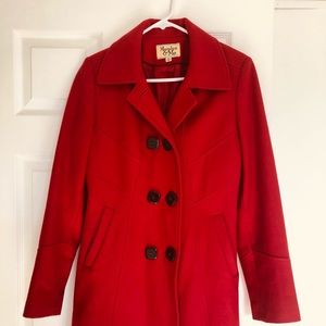 Red wool pea coat jacket double breasted coat (M)